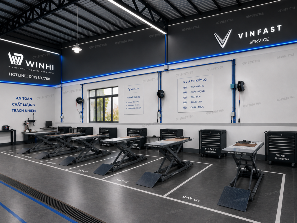 Trạm dịch vụ sửa chữa xe máy điện WINHI chuyên nghiệp hiện đại chuẩn gara xe điện cao cấp