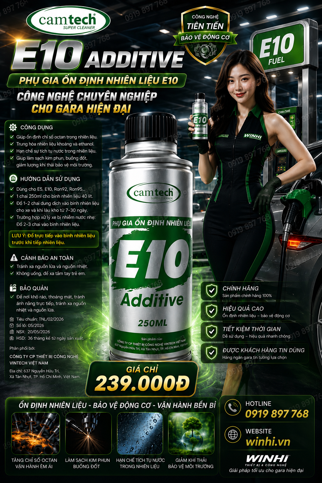 Phụ Gia Ổn Định Nhiên Liệu Xăng E10 CAMTECH Additive - Hình ảnh 3